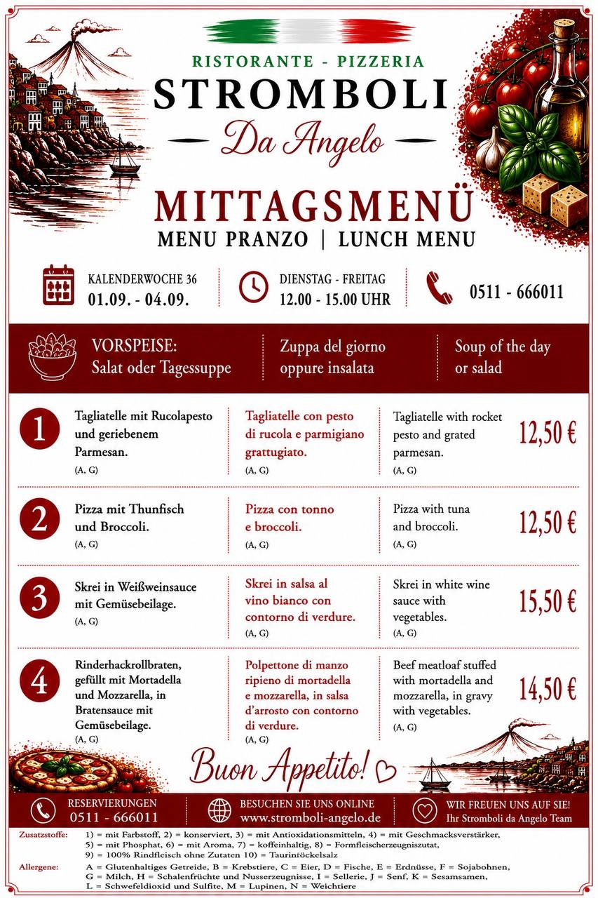 Komplette Mittagskarte