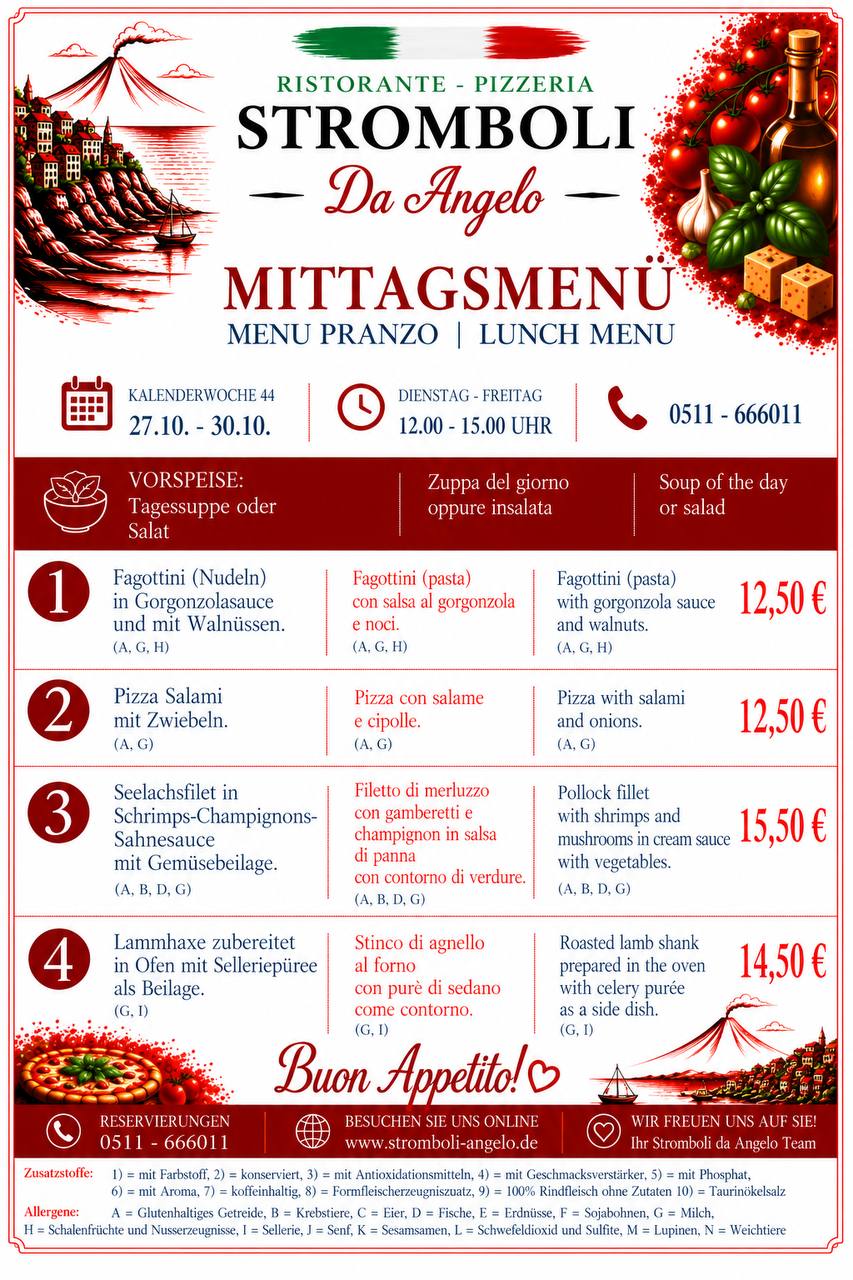 Komplette Mittagskarte