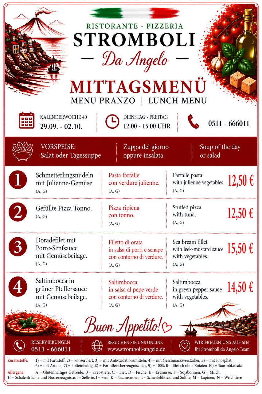 Komplette Mittagskarte